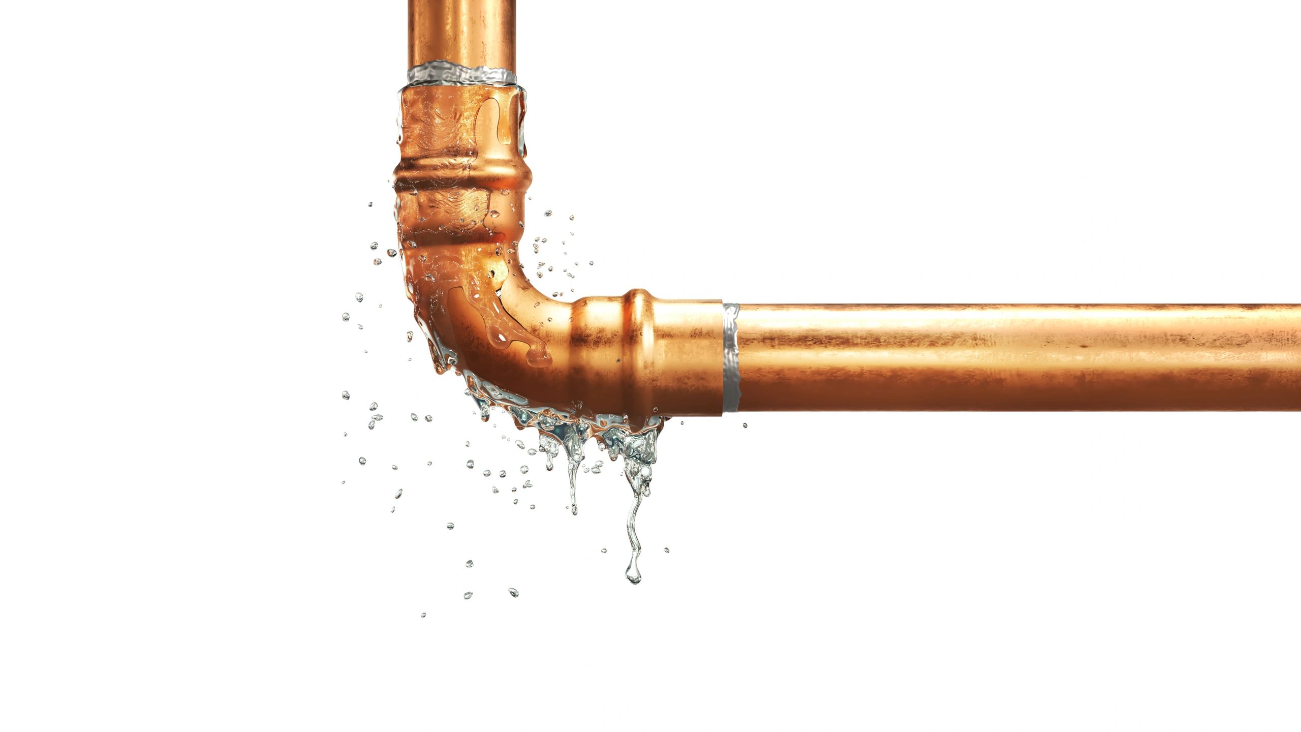 Copper pipe with water leak